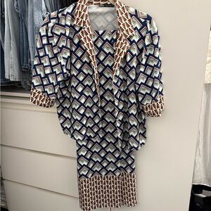 Zara Geometric Patterned Pantsuit in Blue and Brown
